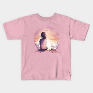 Girl and a cat watching the sky Kids T-Shirt